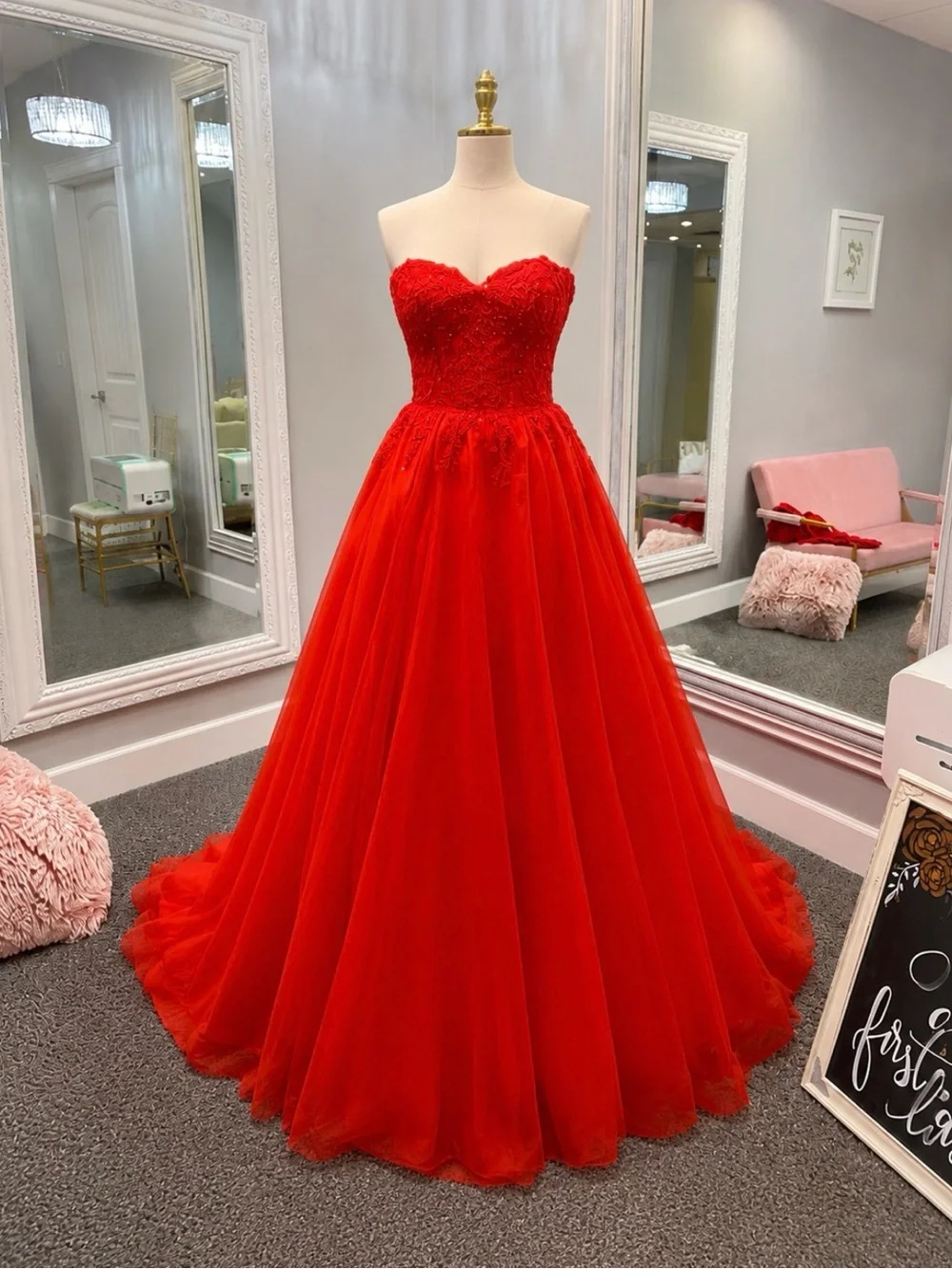 Dresses | Red Strapless Prom Dress | Poshmark